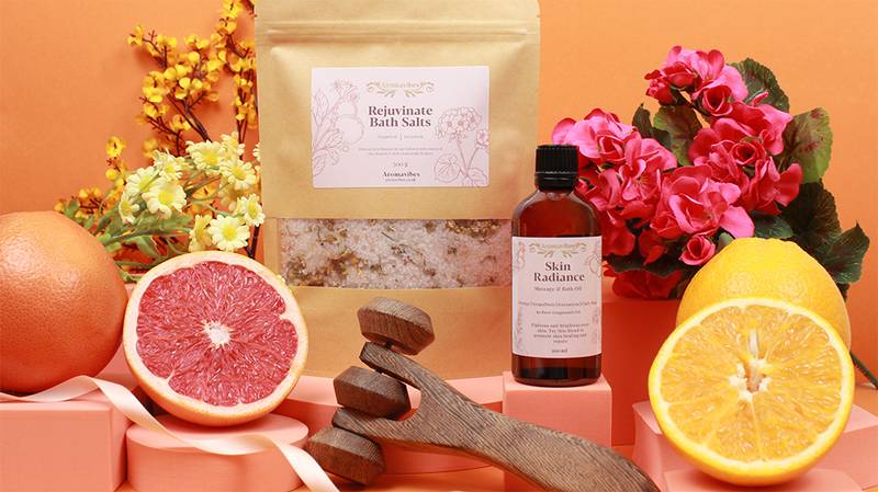 Spa Massager Set - Skin Radiance Massage & Bath Oil and Rejuvenate Bath Salts Gift Kit